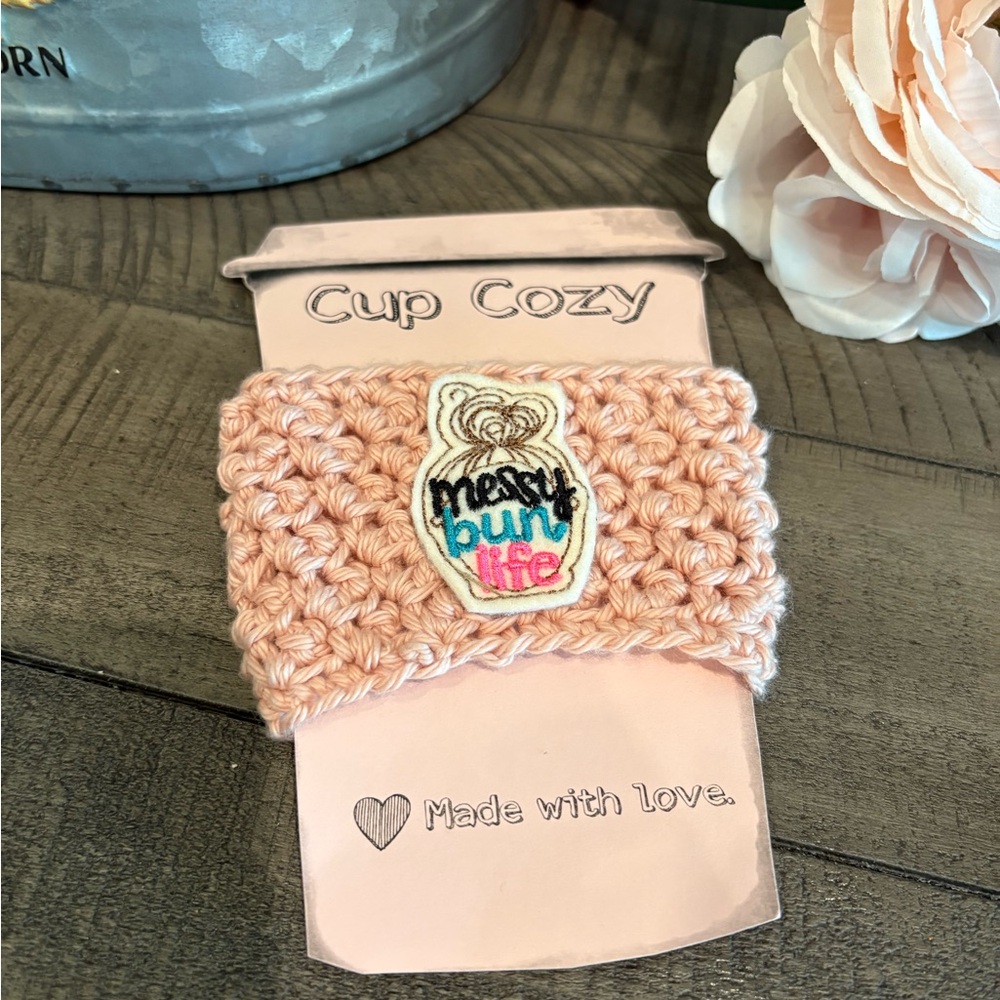 Cup Cozy Messy Bun Life Knit Sleeve –Pink